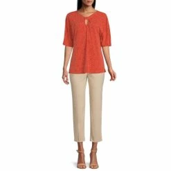 Brand new 👏 Investments Petite Size Knit Dotted Medallion Print Keyhole Neck Elbow Sleeve Top 🥰 -Investments Shop unnamed file 2035