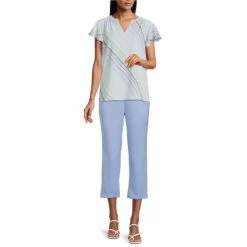 Coupon ✨ Investments Petite Size Diagonal Stripe Print Split V-Neck Short Flutter Sleeve Top 🌟 -Investments Shop unnamed file 2038