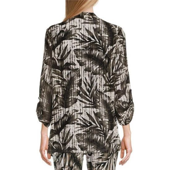 Discount π Investments Petite Size Soft Separates Tropic Print Open Front Long Roll-Tab Sleeve Coordinating Jacket Textured Tropic π 2 Discount π Investments Petite Size Soft Separates Tropic Print Open Front Long Roll-Tab Sleeve Coordinating Jacket Textured Tropic π - Image 2