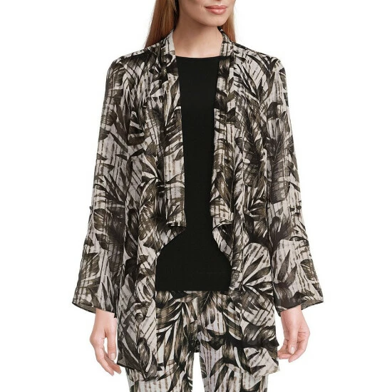 Discount π Investments Petite Size Soft Separates Tropic Print Open Front Long Roll-Tab Sleeve Coordinating Jacket Textured Tropic π 3 Discount π Investments Petite Size Soft Separates Tropic Print Open Front Long Roll-Tab Sleeve Coordinating Jacket Textured Tropic π - Image 3