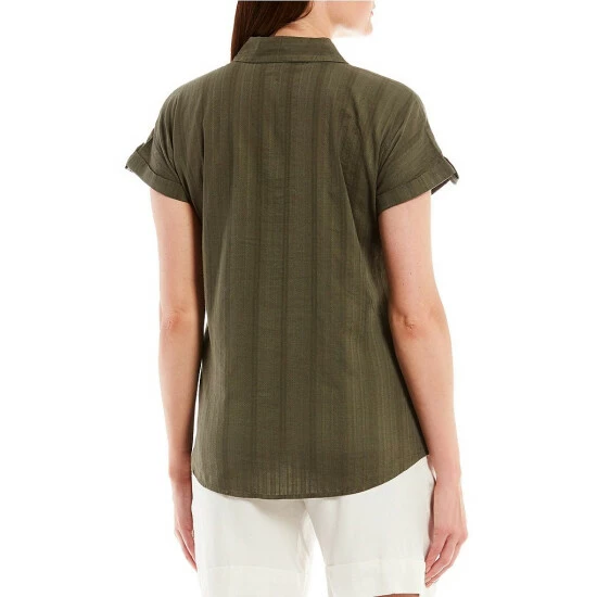 Wholesale 🛒 Investments Petite Size Woven Short Sleeve Point Collar Button Front Top Black 😀 2 Wholesale 🛒 Investments Petite Size Woven Short Sleeve Point Collar Button Front Top Black 😀 - Image 2