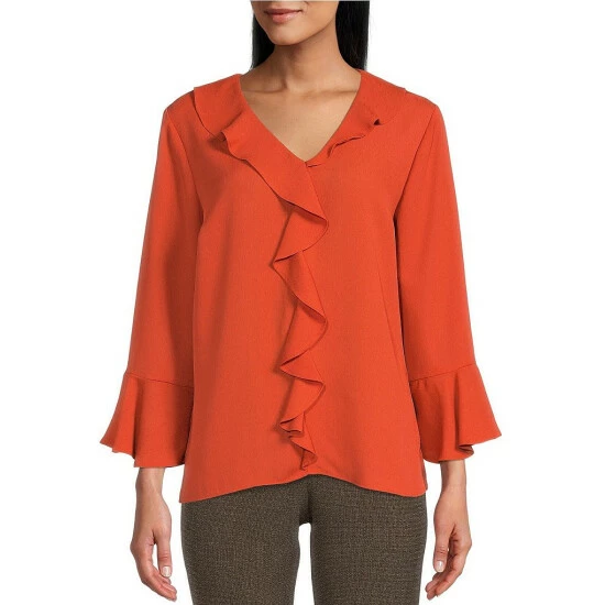 Brand new 🎉 Investments Riley Woven Cascading Ruffle V-Neck 3/4 Sleeve Top Ocean Depths 💯 7 Brand new 🎉 Investments Riley Woven Cascading Ruffle V-Neck 3/4 Sleeve Top Ocean Depths 💯 - Image 7