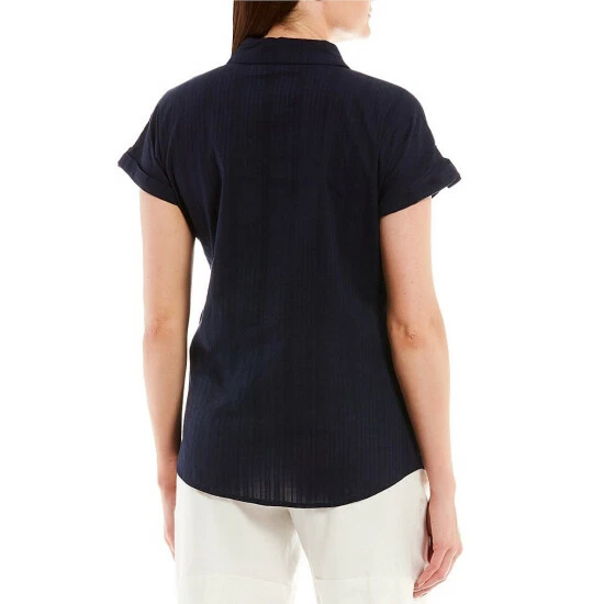 Wholesale 🛒 Investments Petite Size Woven Short Sleeve Point Collar Button Front Top Black 😀 8 Wholesale 🛒 Investments Petite Size Woven Short Sleeve Point Collar Button Front Top Black 😀 - Image 8