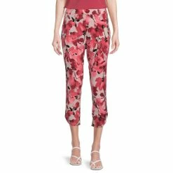 Promo ⭐ Investments Soft Separates Watercolor Leaves Floral Print Crop Straight Leg Tulip Hem Pull-On Coordinating Pants 🥰