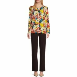 Wholesale 🎉 Investments Petite Size Retro Floral Print Long Sleeve Y-Neck Woven Top ⭐ -Investments Shop unnamed file 2069