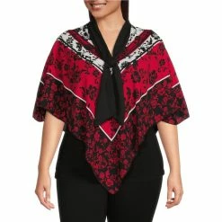 New 🌟 Slim Factor By Investments Plus Size Floral Lace Print Print 3/4 Sleeve V-Neck Tie Poncho ⭐