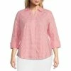 Flash Sale ❤️ Investments Plus Size Taylor Gold Label Non Iron Point Collar 3/4 Sleeve Gingham Button Front 👚 Shirt Rose Gingham 🛒