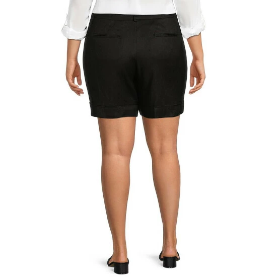 Deals ๐ Investments Plus Size Linen Mid Rise Pleated Cuffed Shorts Black โจ 2 Deals ๐ Investments Plus Size Linen Mid Rise Pleated Cuffed Shorts Black โจ - Image 2