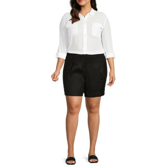Deals ๐ Investments Plus Size Linen Mid Rise Pleated Cuffed Shorts Black โจ 3 Deals ๐ Investments Plus Size Linen Mid Rise Pleated Cuffed Shorts Black โจ - Image 3