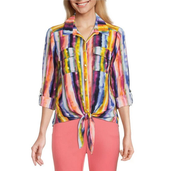Buy ๐ฅ Investments Petite Size Kelly Point Collar Long Roll-Tab Sleeve Button Tie Front Stripe Top Fluid Stripe ๐ 1 Buy ๐ฅ Investments Petite Size Kelly Point Collar Long Roll-Tab Sleeve Button Tie Front Stripe Top Fluid Stripe ๐