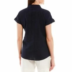 Promo ✨ Investments Woven Short Sleeve Point Collar Button Front Top Antique Green 🎉 -Investments Shop unnamed file 2124