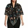 Cheapest ⭐ Slim Factor By Investments Plus Size Floral Print 3/4 Sleeve V-Neck Tie Poncho Flower Scarf ❤️
