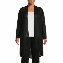 Buy 😉 Slim Factor By Investments Plus Size Open-Front Long Sleeve Mesh Cardigan Black 💯