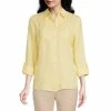 Flash Sale 🥰 Investments Petite Size Hannah Gold Label Non-Iron Linen Point Collar Long Roll-Tab Sleeve Relaxed 👚 Shirt Pale Banana 🎁
