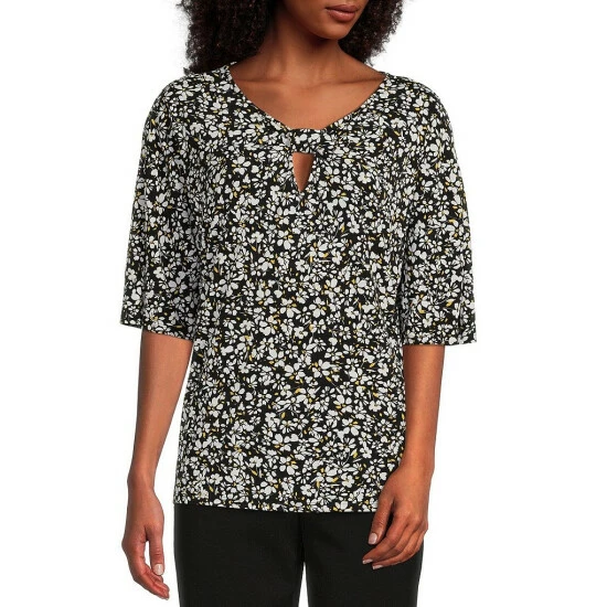 Buy ๐ Investments Knit Pop Ditsy Floral Print Keyhole Neck Elbow Sleeve Top ๐คฉ 1 Buy ๐ Investments Knit Pop Ditsy Floral Print Keyhole Neck Elbow Sleeve Top ๐คฉ