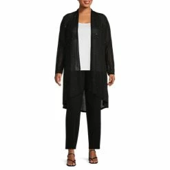 Buy 😉 Slim Factor By Investments Plus Size Open-Front Long Sleeve Mesh Cardigan Black 💯 -Investments Shop unnamed file 216