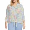Coupon 🔔 Investments Plus Size Kelly Floral Print Point Collar Button Front Long Roll-Tab Sleeve Top 🌞 Summer Sprig 😍