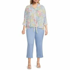 Coupon 🔔 Investments Plus Size Kelly Floral Print Point Collar Button Front Long Roll-Tab Sleeve Top 🌞 Summer Sprig 😍 -Investments Shop unnamed file 2162