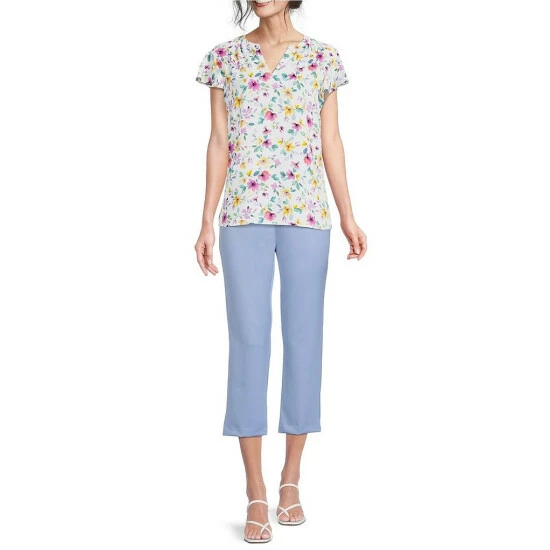 Discount ๐ฅฐ Investments Petite Size Watercolor Floral Print Split V-Neck Short Flutter Sleeve Top ๐ 3 Discount ๐ฅฐ Investments Petite Size Watercolor Floral Print Split V-Neck Short Flutter Sleeve Top ๐ - Image 3
