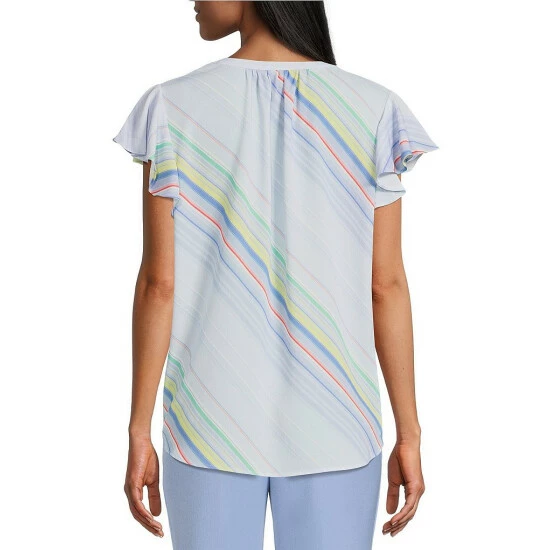 Best Sale ๐งจ Investments Diagonal Stripe Print Split V-Neck Short Flutter Sleeve Top ๐ 2 Best Sale ๐งจ Investments Diagonal Stripe Print Split V-Neck Short Flutter Sleeve Top ๐ - Image 2