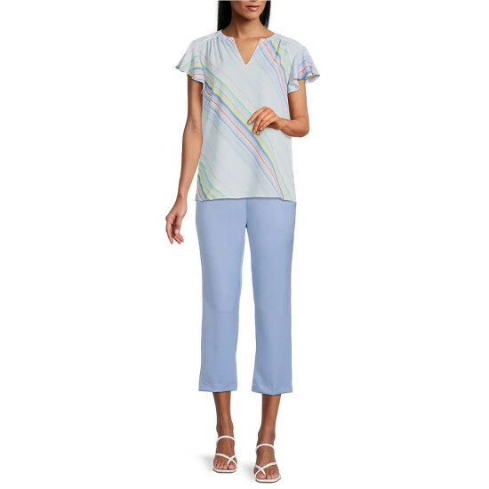 Best Sale ๐งจ Investments Diagonal Stripe Print Split V-Neck Short Flutter Sleeve Top ๐ 3 Best Sale ๐งจ Investments Diagonal Stripe Print Split V-Neck Short Flutter Sleeve Top ๐ - Image 3