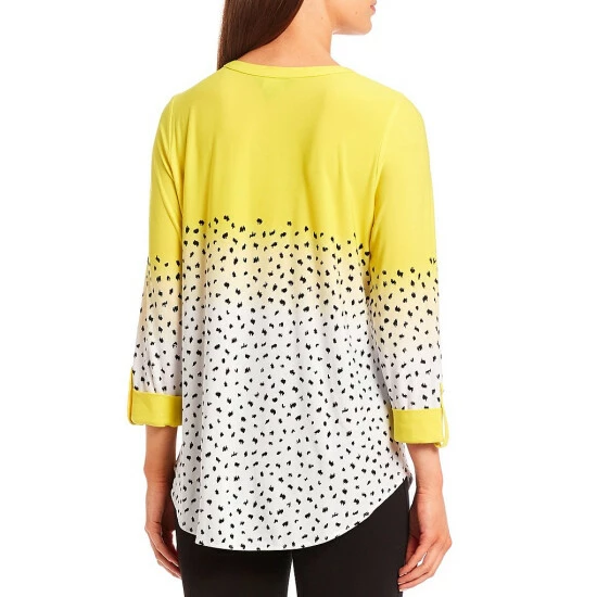 Outlet π₯° Slim Factor By Investments Texture Dot Ombre Print 3/4 Sleeve Lace Up Tie Split V-Neck Knit Blouse π 2 Outlet π₯° Slim Factor By Investments Texture Dot Ombre Print 3/4 Sleeve Lace Up Tie Split V-Neck Knit Blouse π - Image 2