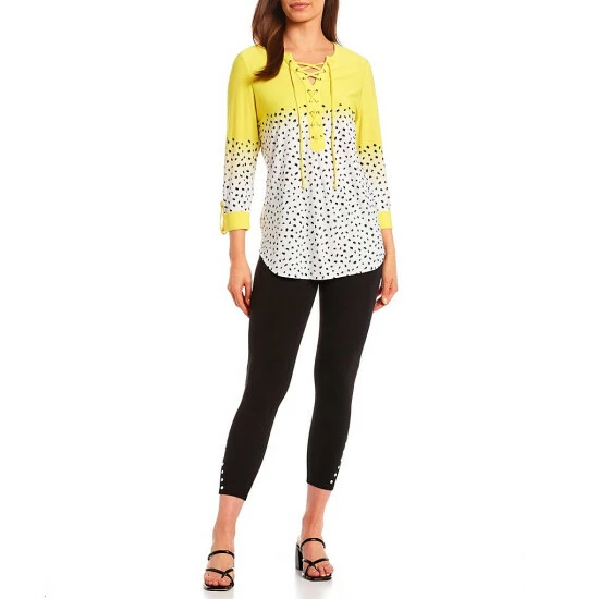 Outlet π₯° Slim Factor By Investments Texture Dot Ombre Print 3/4 Sleeve Lace Up Tie Split V-Neck Knit Blouse π 3 Outlet π₯° Slim Factor By Investments Texture Dot Ombre Print 3/4 Sleeve Lace Up Tie Split V-Neck Knit Blouse π - Image 3