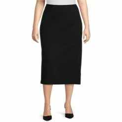 Best Sale 🧨 Investments Plus Size Signature Ponte Slimming Panel Straight Pencil 👗 Skirt Black ✔️
