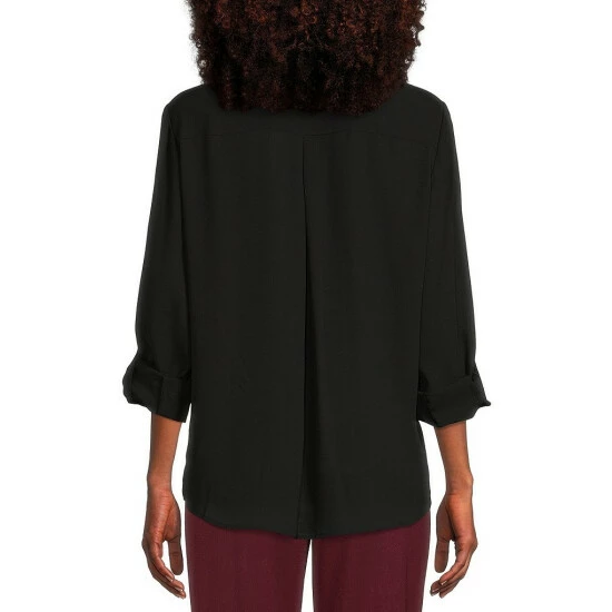 Cheap 🌟 Investments Olivia Point Collar Long Roll-Tab Sleeve Button Front Utility Blouse Black 🔥 2 Cheap 🌟 Investments Olivia Point Collar Long Roll-Tab Sleeve Button Front Utility Blouse Black 🔥 - Image 2