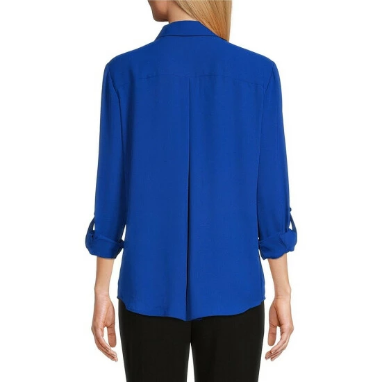 Cheap 🌟 Investments Olivia Point Collar Long Roll-Tab Sleeve Button Front Utility Blouse Black 🔥 5 Cheap 🌟 Investments Olivia Point Collar Long Roll-Tab Sleeve Button Front Utility Blouse Black 🔥 - Image 5