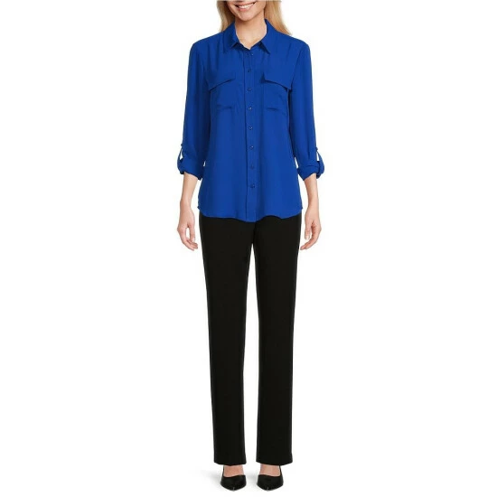 Cheap 🌟 Investments Olivia Point Collar Long Roll-Tab Sleeve Button Front Utility Blouse Black 🔥 6 Cheap 🌟 Investments Olivia Point Collar Long Roll-Tab Sleeve Button Front Utility Blouse Black 🔥 - Image 6