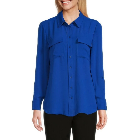 Cheap 🌟 Investments Olivia Point Collar Long Roll-Tab Sleeve Button Front Utility Blouse Black 🔥 7 Cheap 🌟 Investments Olivia Point Collar Long Roll-Tab Sleeve Button Front Utility Blouse Black 🔥 - Image 7