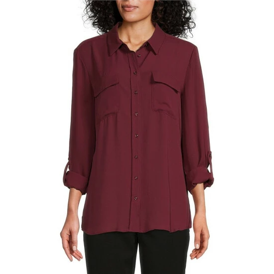 Cheap 🌟 Investments Olivia Point Collar Long Roll-Tab Sleeve Button Front Utility Blouse Black 🔥 10 Cheap 🌟 Investments Olivia Point Collar Long Roll-Tab Sleeve Button Front Utility Blouse Black 🔥 - Image 10