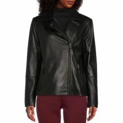 Cheap 🎉 Investments Genuine Lamb Leather Zip Front Notch Collar Long Sleeve Moto Jacket Black 🤩 -Investments Shop unnamed file 249