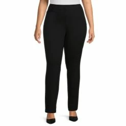 Buy 😀 Investments Plus Size Signature Ponte Knit Straight Leg High Rise Pull-On Pants Black ❤️