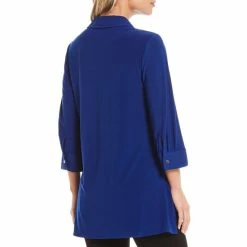 Promo 🤩 Slim Factor By Investments Bridget 3/4 Sleeve Button Front High-Low Top Royal Blue 👍 -Investments Shop unnamed file 269