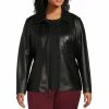 Coupon 🔥 Investments Plus Size Genuine Leather Point Collar Long Sleeve Zip Front Jacket Ruby Red 💯