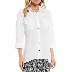 Promo 🤩 Slim Factor By Investments Bridget 3/4 Sleeve Button Front High-Low Top Royal Blue 👍 -Investments Shop unnamed file 270