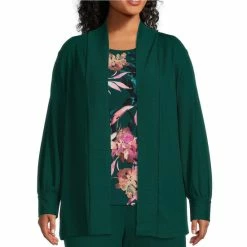 Wholesale ❤️ Investments Plus Size Soft Separates Ribbed Knit Long Sleeve Open Front Coordinating Jacket Botanical Garden 🔥