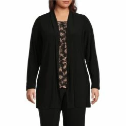 Best Pirce 😀 Investments Plus Size Soft Separates Long Sleeve Open Front Side Slit Jacket Black 👍