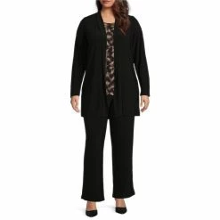 Best Pirce 😀 Investments Plus Size Soft Separates Long Sleeve Open Front Side Slit Jacket Black 👍 -Investments Shop unnamed file 290