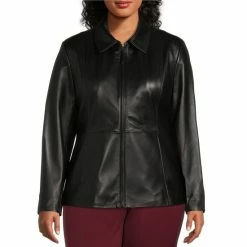 Coupon 🔥 Investments Plus Size Genuine Leather Point Collar Long Sleeve Zip Front Jacket Ruby Red 💯 -Investments Shop unnamed file 30