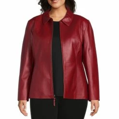 Coupon 🔥 Investments Plus Size Genuine Leather Point Collar Long Sleeve Zip Front Jacket Ruby Red 💯 -Investments Shop unnamed file 31
