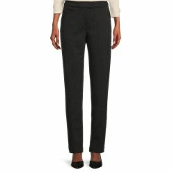 Best Pirce 😀 Investments The 5TH AVE Fit Straight Leg Herringbone Flat Front Two-Way Stretch Pants Black/white Herringbone 🎉
