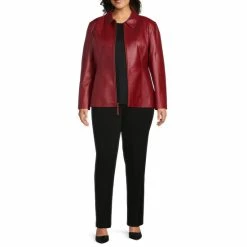 Coupon 🔥 Investments Plus Size Genuine Leather Point Collar Long Sleeve Zip Front Jacket Ruby Red 💯 -Investments Shop unnamed file 33