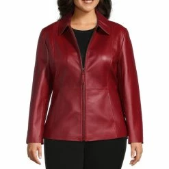 Coupon 🔥 Investments Plus Size Genuine Leather Point Collar Long Sleeve Zip Front Jacket Ruby Red 💯 -Investments Shop unnamed file 34