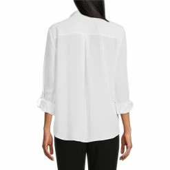 Budget ✨ Investments Petite Size Olivia Point Collar Long Roll-Tab Sleeve Button Front Utility Blouse Black 🧨 -Investments Shop unnamed file 341