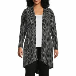 Flash Sale 👏 Slim Factor By Investments Plus Size Geo Print Long Sleeve Open Front Mesh Cardigan Mini Geometric 👏