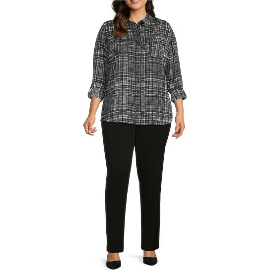 Best deal ๐ฅ Investments Plus Size Olivia Subtle Plaid Print Point Collar Roll-Tab Sleeve Button Front Utility Blouse โ๏ธ 3 Best deal ๐ฅ Investments Plus Size Olivia Subtle Plaid Print Point Collar Roll-Tab Sleeve Button Front Utility Blouse โ๏ธ - Image 3