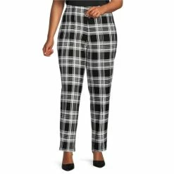 Wholesale ❤️ Slim Factor By Investments Plus Size No Waist Slim Straight Leg Ponte Plaid Print Pants Red Plaid 🔔